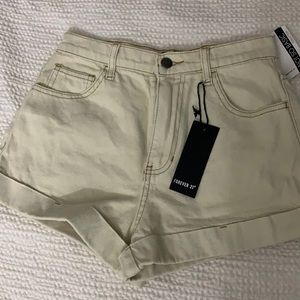 Light denim high waisted shorts